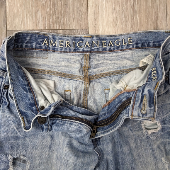 American Eagle Mens Jeans 29x32 Relaxed Blue 100% Cotton Faded Distress - Picture 8 of 12